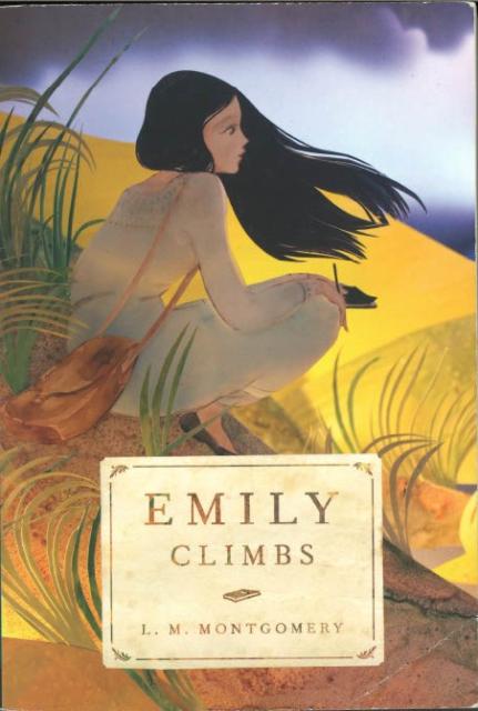 Cover illustration for Emily Climbs, depicting a girl with dark hair sitting in a field of golden grass.